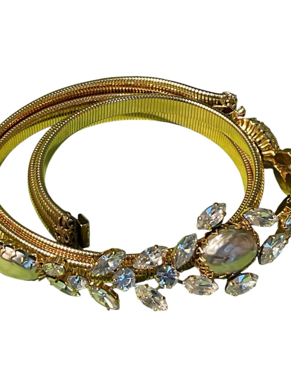 - Vintage Schreiner NY Gold Plated Pearl Crystal Tubogas Belt